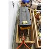 Image 1 : WOOD CRATE C/W SLED, GARDEN CLAW, YELLOW TOOLBOX & FORK