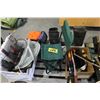 Image 1 : PALLET WITH TENNIS RACKETS, TRAILER BOX, TOASTER, PICTURES, BASKETS, RUBBER BOOTS, JACK PADS, ETC
