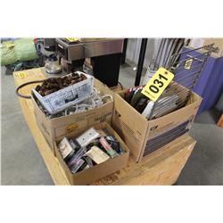 3 BOXES C/W CASSETTES TAPES, TV STAND, CHRISTMAS LITES, OFFICE SUPPLIES, ETC