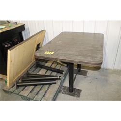 2 HEAVY BROWN TABLES (ALL FOR ONE MONEY) (APPROX. 34" X 46")