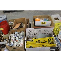PALLET WITH BEER CUPS, SIGNS, GLASSES, TINS, ETC - 4 BOXES