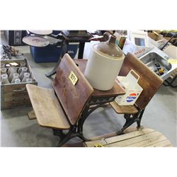 ANTIQUE WOOD SCHOOL DESK C/W 2 SEATS