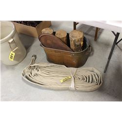 OLD FIRE HOSE & COPPER BROILER C/W LID