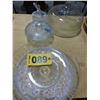 Image 1 : GLASS BOWL, 2 CANDY DISHES, & CAKE COVER