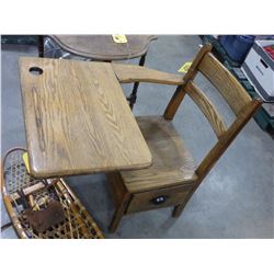 ANTIQUE OAK SCHOOL DESK WITH DRAWER