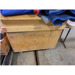 MOVING CART & BROWN BOX ON WHEELS