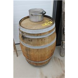 WOOD BARREL ON WHEELS