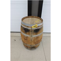 WOODEN BARREL ON WHEELS