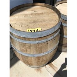 WOODEN BARREL ON WHEELS