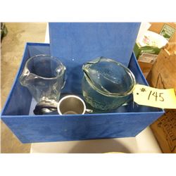 BLUE BOX & LID WITH COCA COLA PITCHER, TERRA COTTA BOWL & VASE