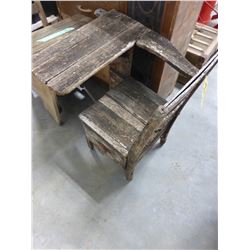 2 VINTAGE WOOD SCHOOL DESKS (1 WITH A DRAWER)