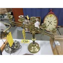 ANTIQUE LAMP, BRASS CANDLE HOLDER & ANGEL WICKER WALL HANGING