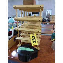 WINE RACK, GLASS RIMMER, & WOOD BOTTLE BOX