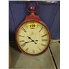 Image 1 : LARGE RED METAL FRAMED WALL CLOCK (APPROX. 38" H X 22" W)