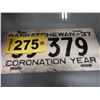 Image 1 : 1937 SASKATCHEWAN CORONATION LICENSE PLATE