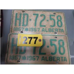1867 - 1967 CENTENNIAL ALBERTA LICENSE PLATES (SET OF TWO MATCHING)