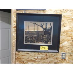 BROWN FRAMED PICTURE OF BOATS