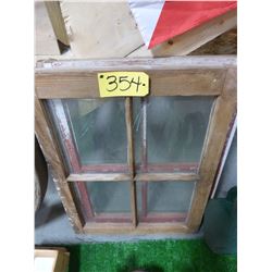 2 WOODEN VINTAGE WINDOWS C/W GLASS (APPROX 28" X 22")