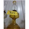 Image 1 : ANTIQUE AMBER BASE OIL LAMP C/W CHIMNEY