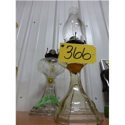 2 VINTAGE OIL LAMPS & 1 CHIMNEY