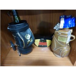 3 DECANTERS - SCOTCH GOLF BAG, CANADIAN WHISKEY GOLF BAG & MCGIBBONS SCOTCH CLUB GOLF CLUB