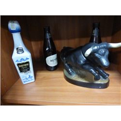 4 DECANTERS INCLUDING BULL, VANDERMINT, ETC