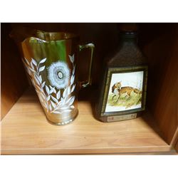 CARNIVAL GLASS STYLE PITCHER & JIM BEAMS FOX DECANTER