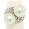 Image 5 : GIA Certified Solid Platinum Pearl & Diamond Bypass Cocktail Ring