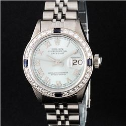 Rolex Ladies Stainless Steel Ice Blue Diamond & Sapphire Datejust Wristwatch