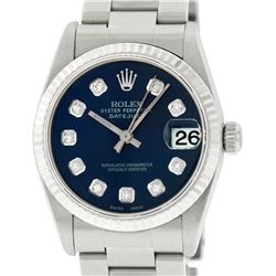 Rolex Womens Midsize 31mm 18K Gold Bezel Blue Diamond Stainless Steel Datejust