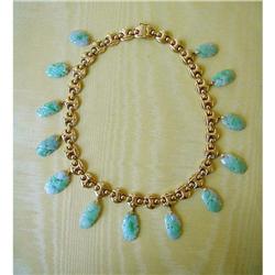VINTAGE 14K Y GOLD & 13 CARVED JADE CHOKER #894041