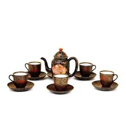 Meiji Japanese Kutani Imari Lacquer Tea Set  #894237