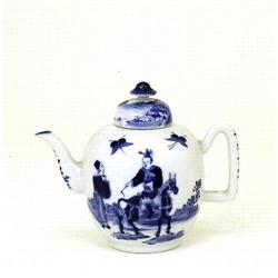 19C Chinese Blue & White Teapot Man Ride Horse #894261