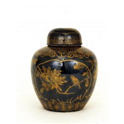 1930 Chinese Export Gilt Black Glaze Tea Caddy #894264