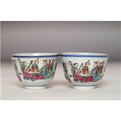 6 Old Chinese Famille Rose Cup Music Party Mk #894266