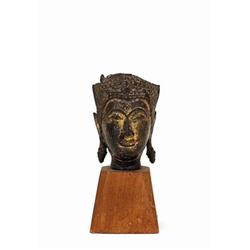 18C Thai Cambodia Bronze Buddha Head Stand #894267