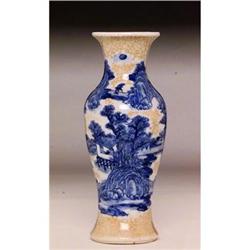 Old Chinese Crackle Blue & White Vase w Scene #894268