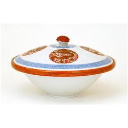 Old Chinese Famille Rose 4 Dragon Covered Bowl #894273