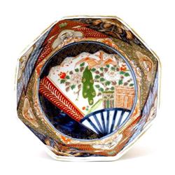 3 Old Japanese Imari Octagon Bowl w Cranes #894277