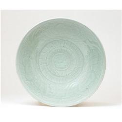 19C Chinese Incised Celadon Flower Charger  #894279