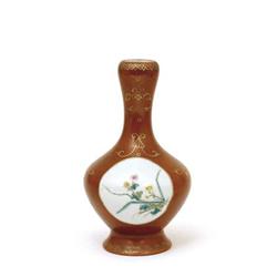 Old Chinese Famille Rose Coral Vase Mk #894281