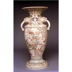 Lg Meiji Japanese Satsuma Vase Lion Ears w #894284