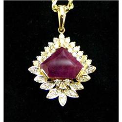 Estate Diamond Ruby Pendant  yellow gold chain #894318