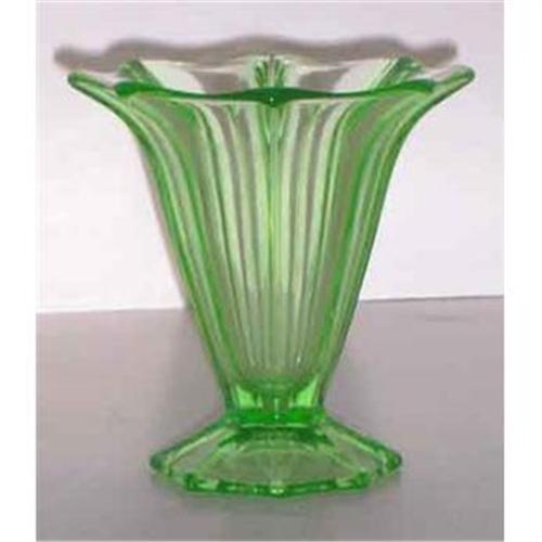 Green Depression Glass Art Deco Fluted Vase 917600