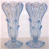 Image 1 : Crocus Blossom Ice Blue Pressed Glass Vases (2) #917644