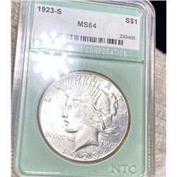 1923-S Silver Peace Dollar NTC - MS64