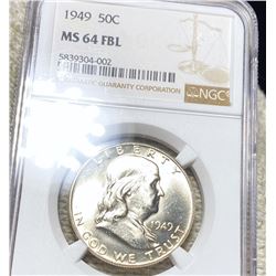 1949 Franklin Half Dollar NGC - MS 64 FBL