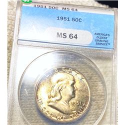 1951 Franklin Half Dollar ANACS - MS64