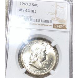 1948-D Franklin Half Dollar NGC - MS 64 FBL