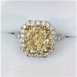 GIA 3.18ct Natural Fancy Yellow Diamond 18K White Gold Ring